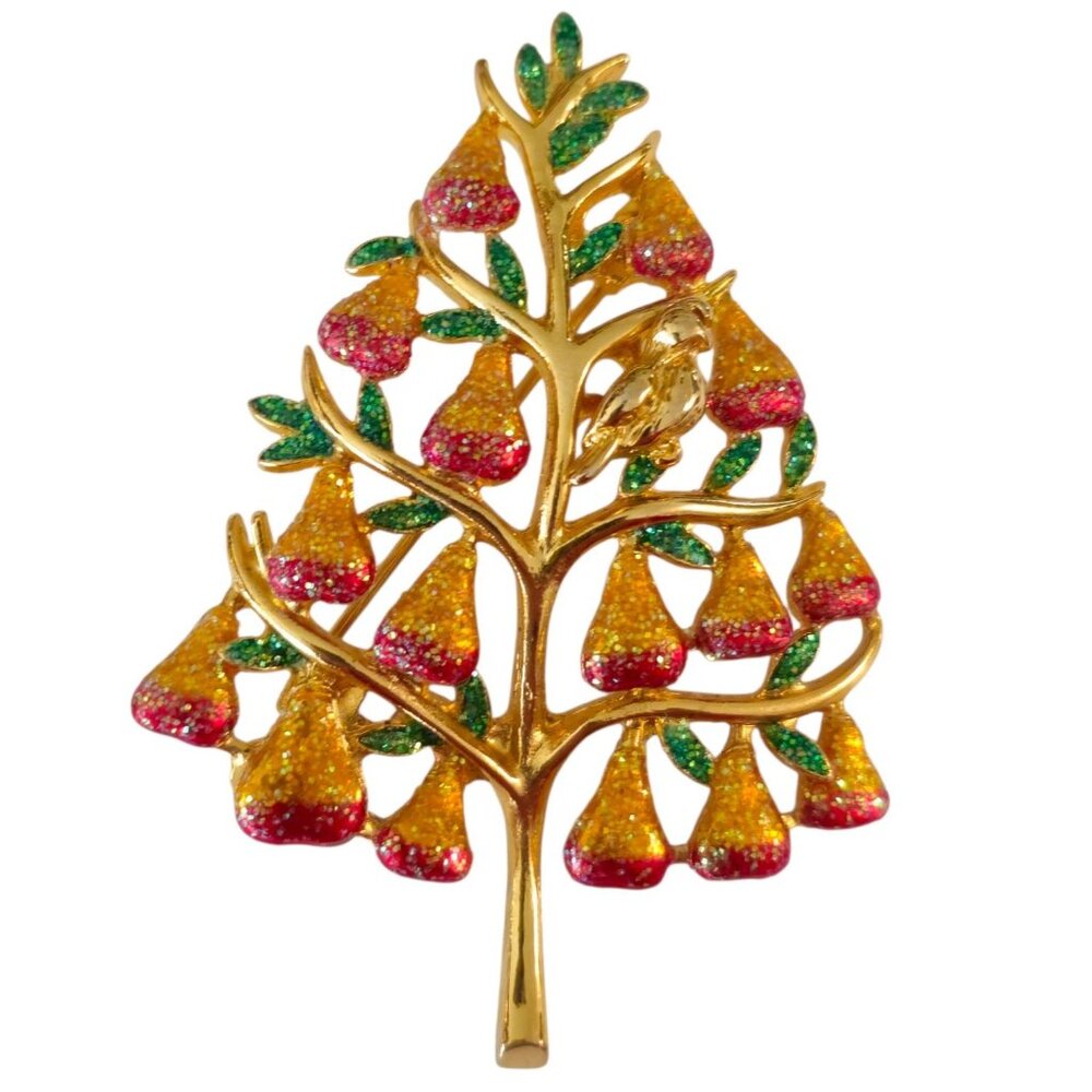 Christopher Radko Partridge In Pear Tree Brooch Christmas Pin, Signed
